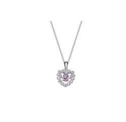 Cde 925 Sterling Silver Rose Dancing Crystal Heart Necklace With Aaa Zircon
