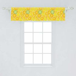 Ambesonne Yellow Window Valance Lemon Orange Lime Fruit Citrus Round Cut Circles Big And Small Pattern Curtain Valance For Kitchen Bedroom Decor With Rod