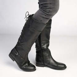 Ladies Back Lace Long Boot - Black - 8