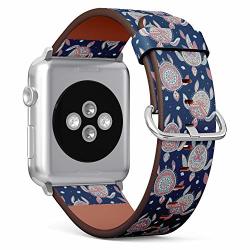 Compatible With Apple Iwatch Series 1 2 3 4 38MM & 40MM Replacement Leather Bracelet Wristband Strap Tribal Turtle