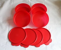 Tupperware Big Wonders Cereal soup Bowls W seals Set Of 4 In Passion Red