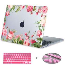 Mektron Floral Print Hard Case With Dust Plug & Keyboard Cover For Macbook Air 11 Inch Model: A1465 A1370 Pink Flowers