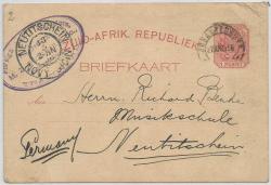 Transvaal 1896 1d Briefkaart Johannesburg To Germany With Probably Earliest Stamp Dealers Cachet