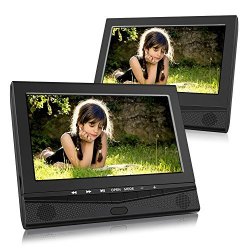 10.1 Inch Dual Screen Portable DVD Player With Car Headrest Mount Brackets 5 Hours Built-in Rechargeable Battery -black