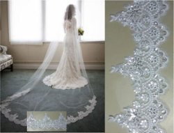 Premium Quality Luxurious Ivory 3M Bridal Wedding Veil With Comb Lace Sequins Edge - Also In White