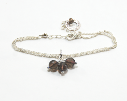 Atenea 925 Handmade Sterling Silver Chain Bracelet With Smoky Quartz Trio Dangle Charm