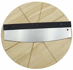 Checkered Chef Premium Pizza Cutter And Cutting Board Set - Rocker Pizza Cutter And 13.5 Inch Round Wooden Pizza Board