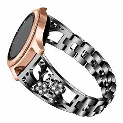 Elecfan Watch Straps For Samsung Galaxy 46MM Gear S3 Frontier classic Women Bling Stainless Steel Band 22MM Replacement Wristband For Women lady girl - Black