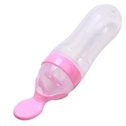 4AKID Silicone Baby Nursing Bottle With Spoon - Pink