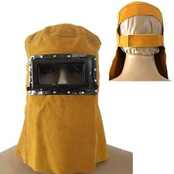 Leather Welding Helmet Full Face Mask Welder Electric Protector Cap Work Hood Solar Auto Darkening Welding Lens High Clear View Filter To Prevent Sparks