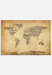 ArtPause Map Of The World Map From Old Sheet Music - Print - A3