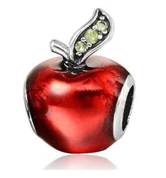 J&m Red Enamel Apple With Green Crystals Charm Bead For Bracelets