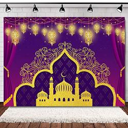 Allenjoy 7X5FT Arabian Nights Photography Backdrop Moroccan Party Photo Booth Backdrop Magic Genie Gold Palace Backdrops For Photoshoot Baby Shower Decors Birthday Backdrops For