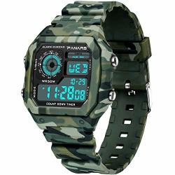 Aland Wrist Watch Fashion Men Camo Waterproof Daul Time Alarm Stopwatch Digital Sport Wrist Watch Camouflage Green