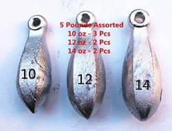 Kathy Store Inc Bulk Bullet Weights Bank Fishing Sinkers - Assorted Weights 5 LB-10OZ12OZ14OZ