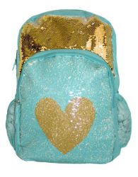 Fino Sequin Heart Design Backpack - Blue