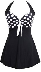 Ibeauti Women's Vintage 50S Sailor Pin Up Swimsuit One Piece Cover Up Swimdress 3XL Black Polka Dot