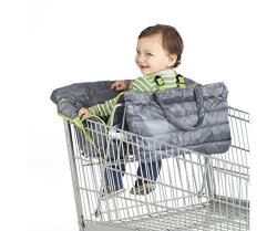 Nuby 2-IN-1 Quilted Shopping Cart And High Chair Cover Grey Green Universal Size Baby Grocery Cart Cover Infant High Chair Cover Safety Harness Folds