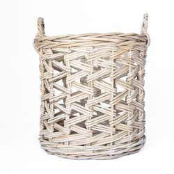 Rattan Cross Weave Round Basket Kubu Grey - 43 Cm L