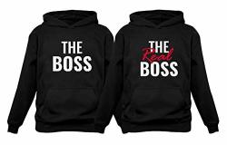 The Boss & The Real Boss Funny Matching Couple Hoodie Set His & Hers Hoodies Men Black Large women Black Large