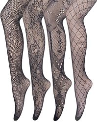 Patterned Fishnet Tights Womens Stockings Black Fish Nets Pantyhose 4 Pairs One Size