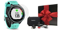 Garmin Forerunner 235 Frost Blue Gift Box Bundle Includes Glass Screen Protectors Playbetter USB Car wall Adapters Protective Case Black Gift B