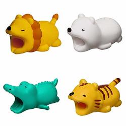 Cable Bites Animals 4 Pack Cute Animal Crocodile tiger lion polar Bear Data Charger Charging Cord Line Cable Protector Buddies Compatible For Iphone USB Cable Bite Saver