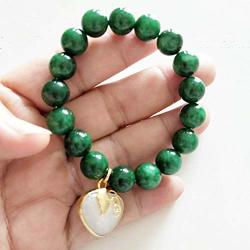 Heavens Tvcz Jade Real Carved Heart White Love Beautiful Handmade Natural Green Charm Bracelet Emerald Grade Aaa Rare Stretchable Jewelry For Women Beads Size 10 Mm