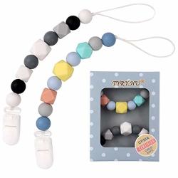 Set Of 2 Pacifier Clips For Baby Boys Tyry.hu Fda Approved Soft Silicone Teething Relief Beads Fit All Pacifiers Soothers - Perfect Baby Gift