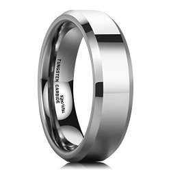 King Will Basic Mens 6MM Tungsten Carbide Ring High Polished Finish Comfort Fit Classic Wedding Band Beveld Edge 7-14 6.5