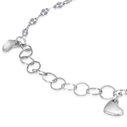 22cm Stainless Steel Love Heart Charm Bracelet Anklet W Extender Chain - Ank312