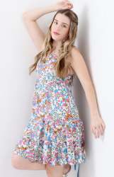 Big Girls Strappy Tiered Dress - Blue Floral - Blue Floral 9-10 Years