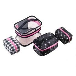 Double Layer Makeup Toiletry Cosmetic Bag 4 Piece