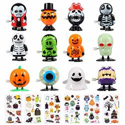 Goody Bag Filler Halloween Toy Assortments,Party Favors Twister.CK Halloween Wind Up Toys 12 pcs and Temporary Tattoo Stickers 6 pcs for Kids Boys Girls Children Birthdays Gifts 