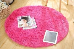 Mixinni Round Area Rugs For Kids Room Carpets Children Play Super Soft Living Room Bedroom Home Shaggy Carpet Fuschia 0.8X0.8M