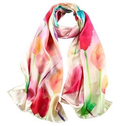 Story Of Shanghai Women's 100% Silk Scarf Luxury Satin Graphic Painted Shawl Wraps DY01
