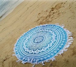 Blue Ombre Round Mandala Tassel Fringing Beach Throw Roundie Yoga Mat Table Cloth Hippy Hippie Boho Gypsy Wall Hanging