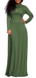 Women Boloren Full Sleeve Cowl Neck Plain Color Thicken Loose Casual Long Maxi Dress Green No Pocket Xx-large