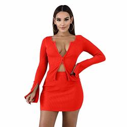 Kylie Jenner Clothes Rib Tops And Skirts Sets Double Zipper 2 PC Sets Orange M