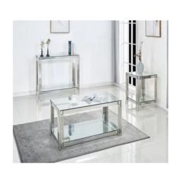 Asher Goldrush Lounge Combo: Console Coffee Table And Side Table -silver