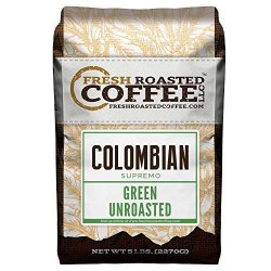 Green Unroasted Coffee Beans 5 Lb. Bag Fresh Roasted Coffee Llc. Colombian Supremo
