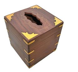 Starzebra Gift Ideas - Wooden Facial Tissue Box Cover Holder Vine Design - Rosewood Etched With Brass Work For Kleenex Boutique Tissues