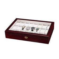 Rouwan 24 Slots Wooden Case Watch Display Case Glass Top Jewelry Storage Organizer Gifts