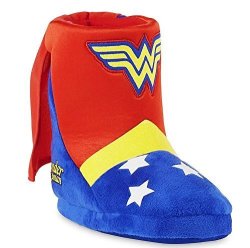 Wonder Woman Dc Comics Girls Plush Boot Costume Slippers W Attached Cape Youth 2-3