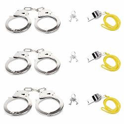 Kaimingqian Metal Handcuffs For Kids 3 Pack Police Metal Handcuffs With Whistles halloween Party Favors Costume Props party Favors For Police Swat Role Play party Supplies Costume