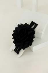 Rosette Corsage Neck Tie - Black - One Size