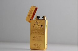 Gold Lion Creative Windproof USB Charging Pulse Arc Metal Electronic Cigarette Lighter - One Lighter