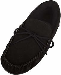 Snugrugs Men's Suede Sheepskin Moccasin Slippers With Rubber Sole 11 Black