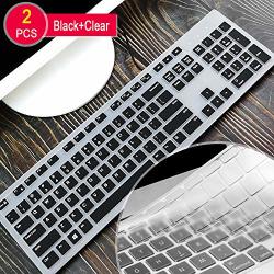 2 Pcs Keyboard Cover Skin For Dell KM636 Wireless Keyboard & Dell KB216 Wired Keyboard Dell Optiplex 5250 3050 3240 5460 7450 7050 Dell Inspiron Aio 3475 3670 3477ALL-IN One Desktop Black+clear