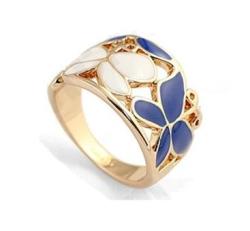 18K Rose Gold Plated Blue & White Butterfly Ring Size 6.5